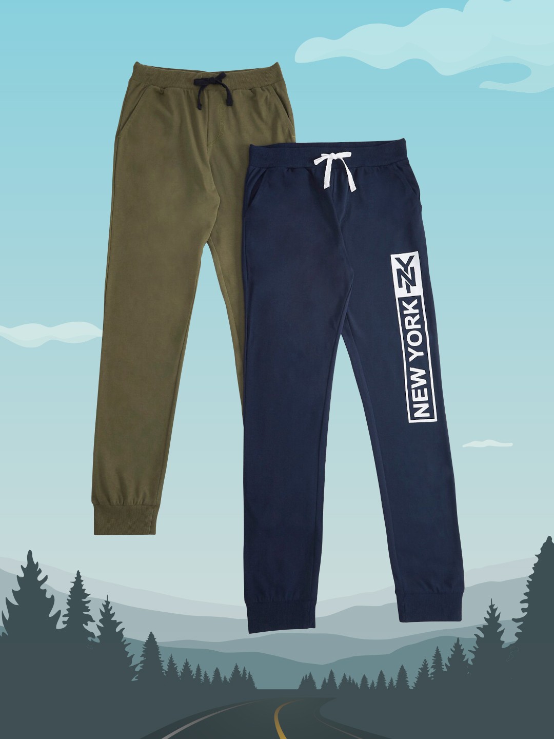 

Pantaloons Junior Boys Pack Of 2 Blue & Green Solid Cotton Track Pants