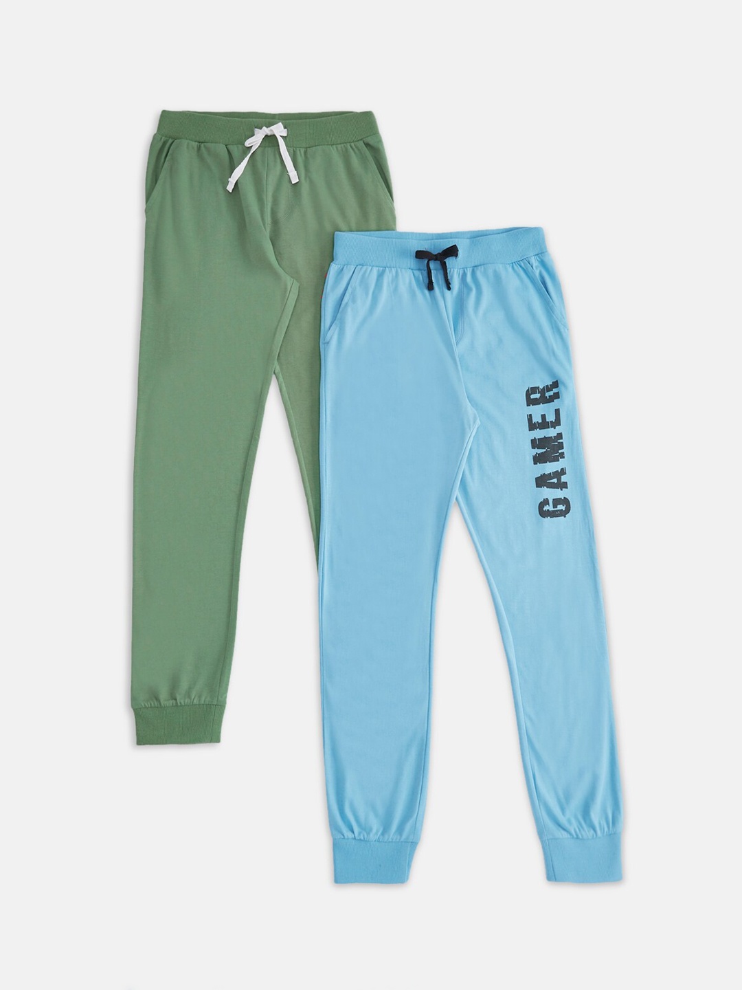 

Pantaloons Junior Boys Pack of 2 Solid Pure Cotton Joggers, Green
