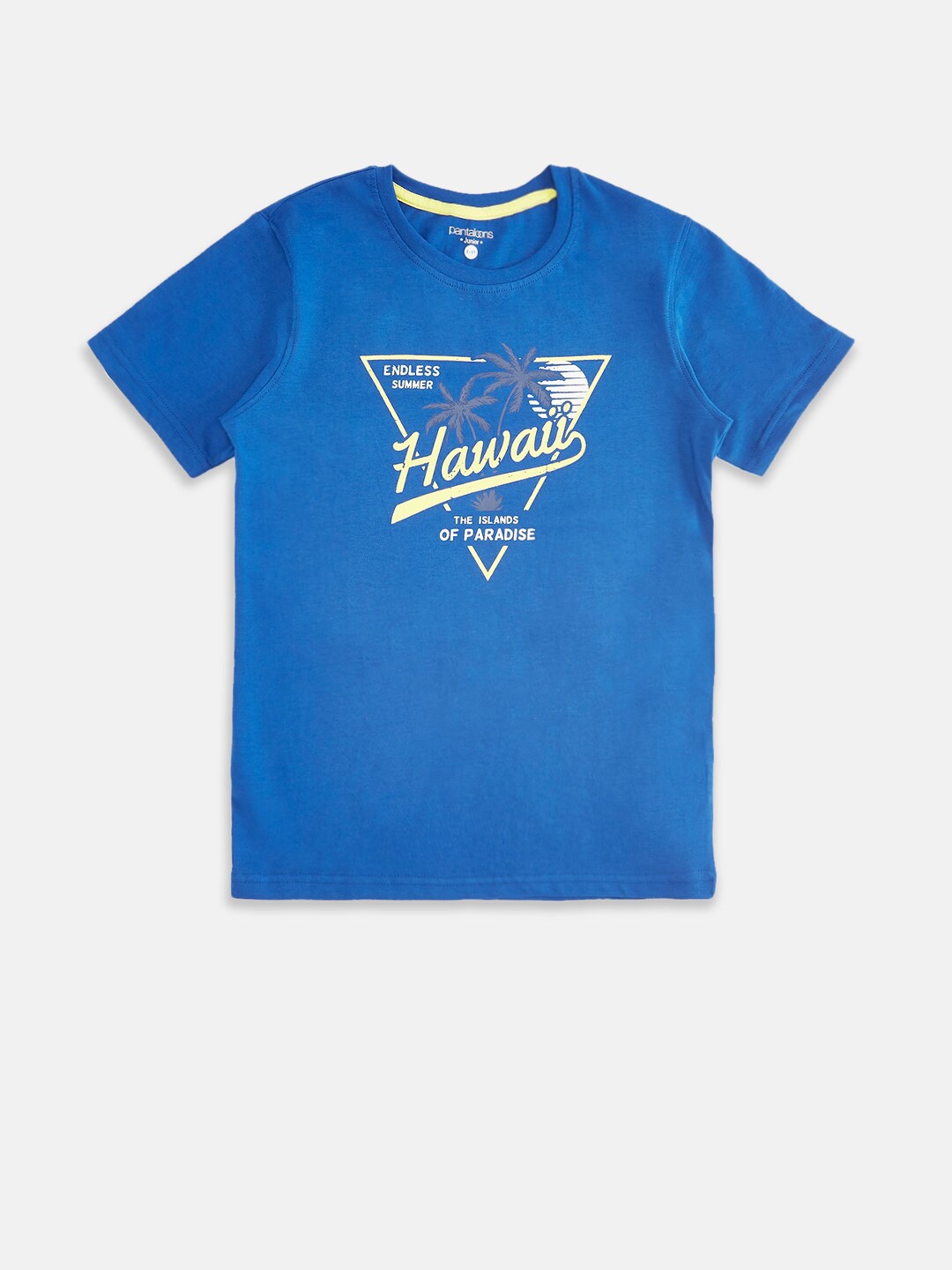 

Pantaloons Junior Boys Blue Typography Printed Regular-Fit Pure Cotton T-shirt