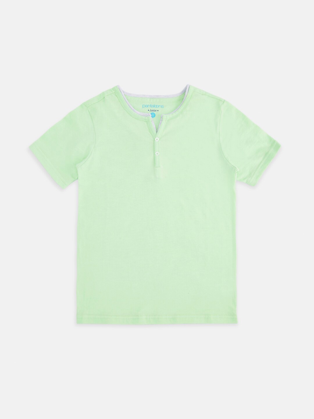 

Pantaloons Junior Boys Green Pure Cotton Henley Neck T-shirt