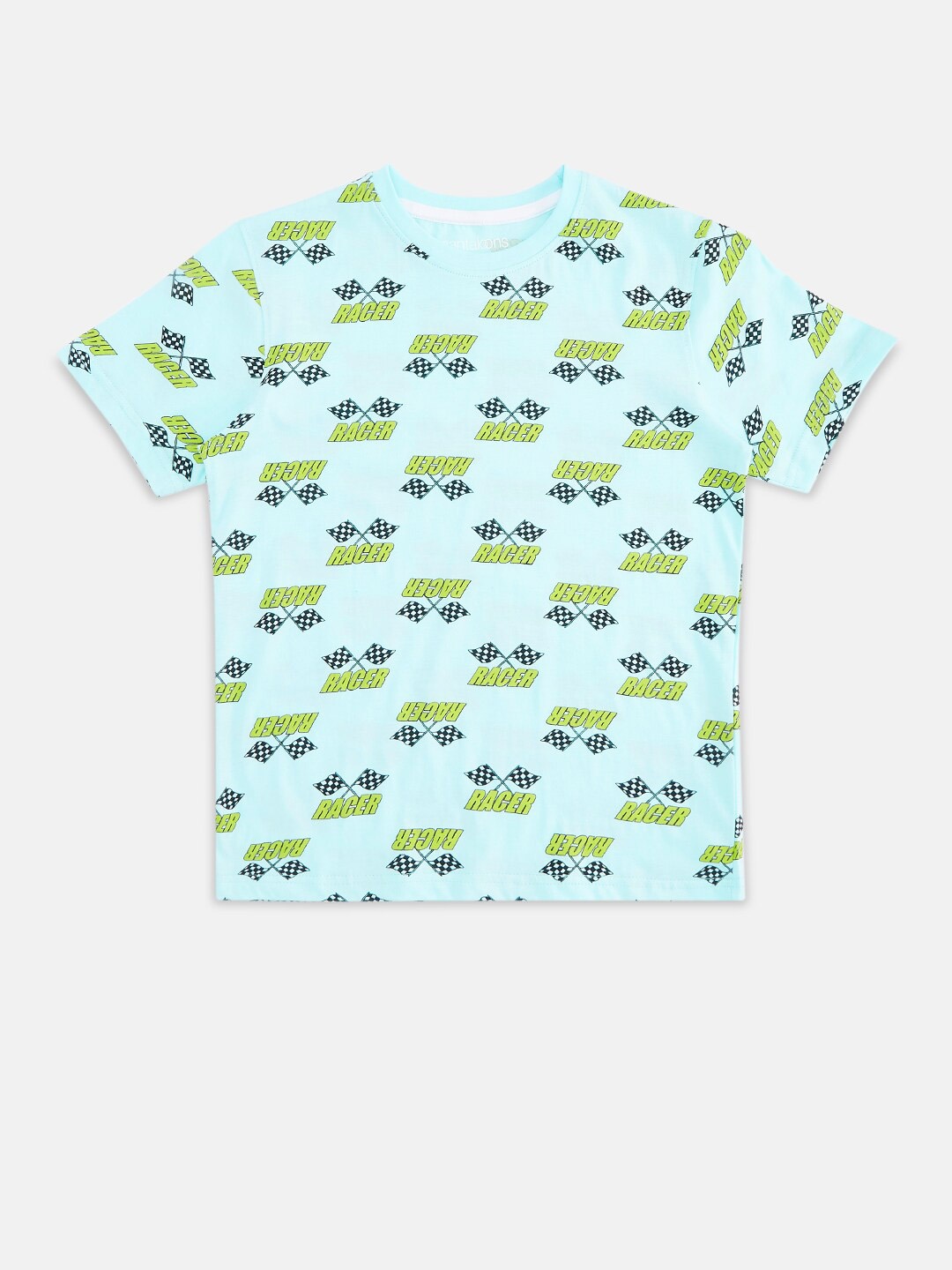 

Pantaloons Junior Boys Turquoise Blue & Green Printed Pure Cotton T-shirt