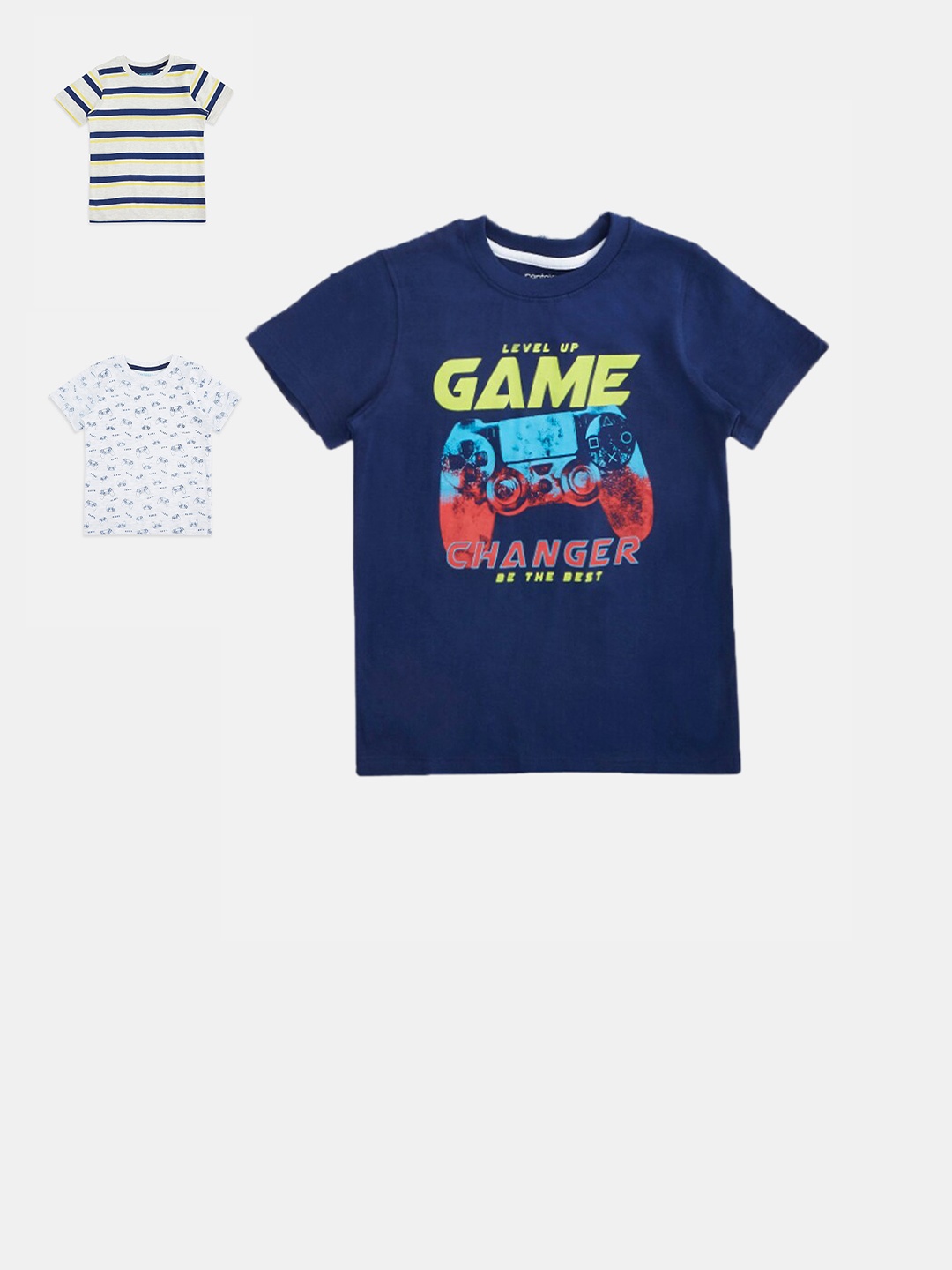 

Pantaloons Junior Boys Blue & White Pack Of 3 Printed Pure Cotton Regular Fit T-shirt