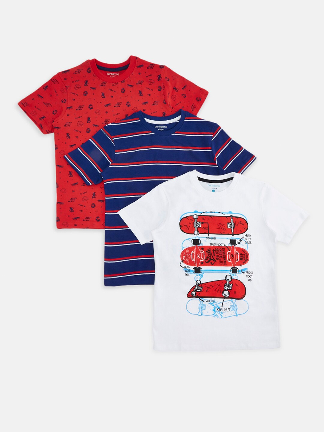 

Pantaloons Junior Boys Pack Of 3 Printed Cotton T-shirt, White