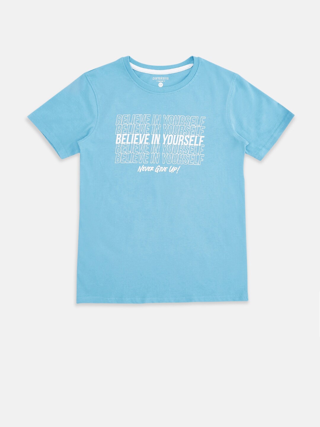 Pantaloons Junior Boys Blue Typography Printed Pure Cotton T-shirt