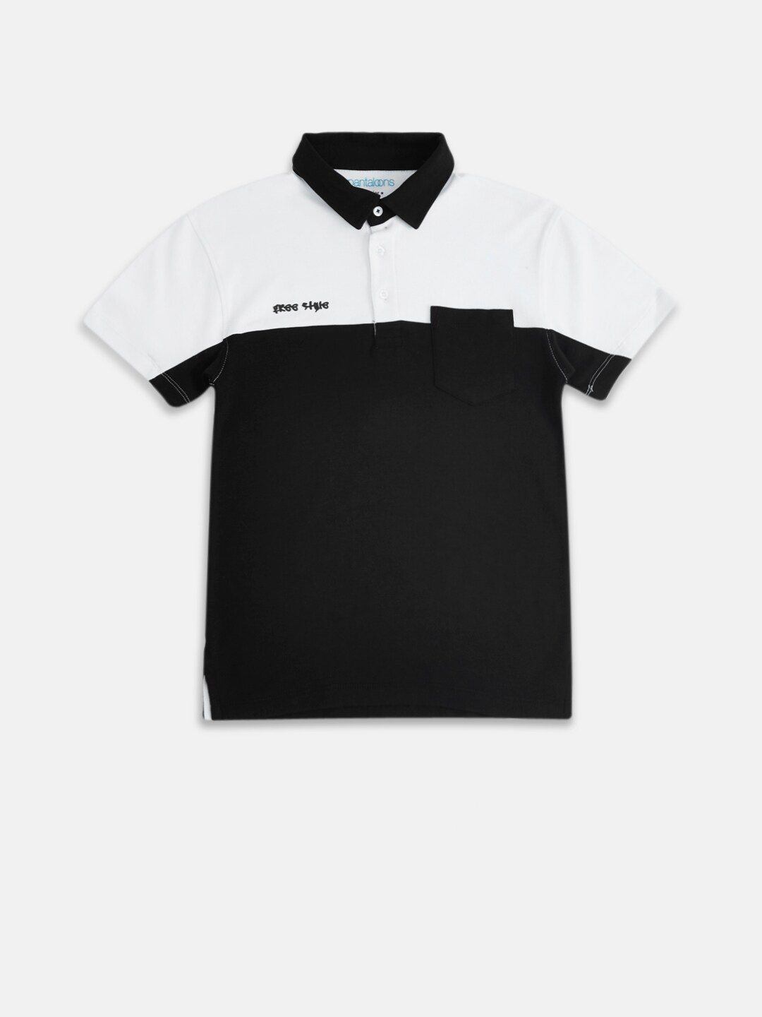 

Pantaloons Junior Boys Black & White Colourblocked Polo Collar T-shirt