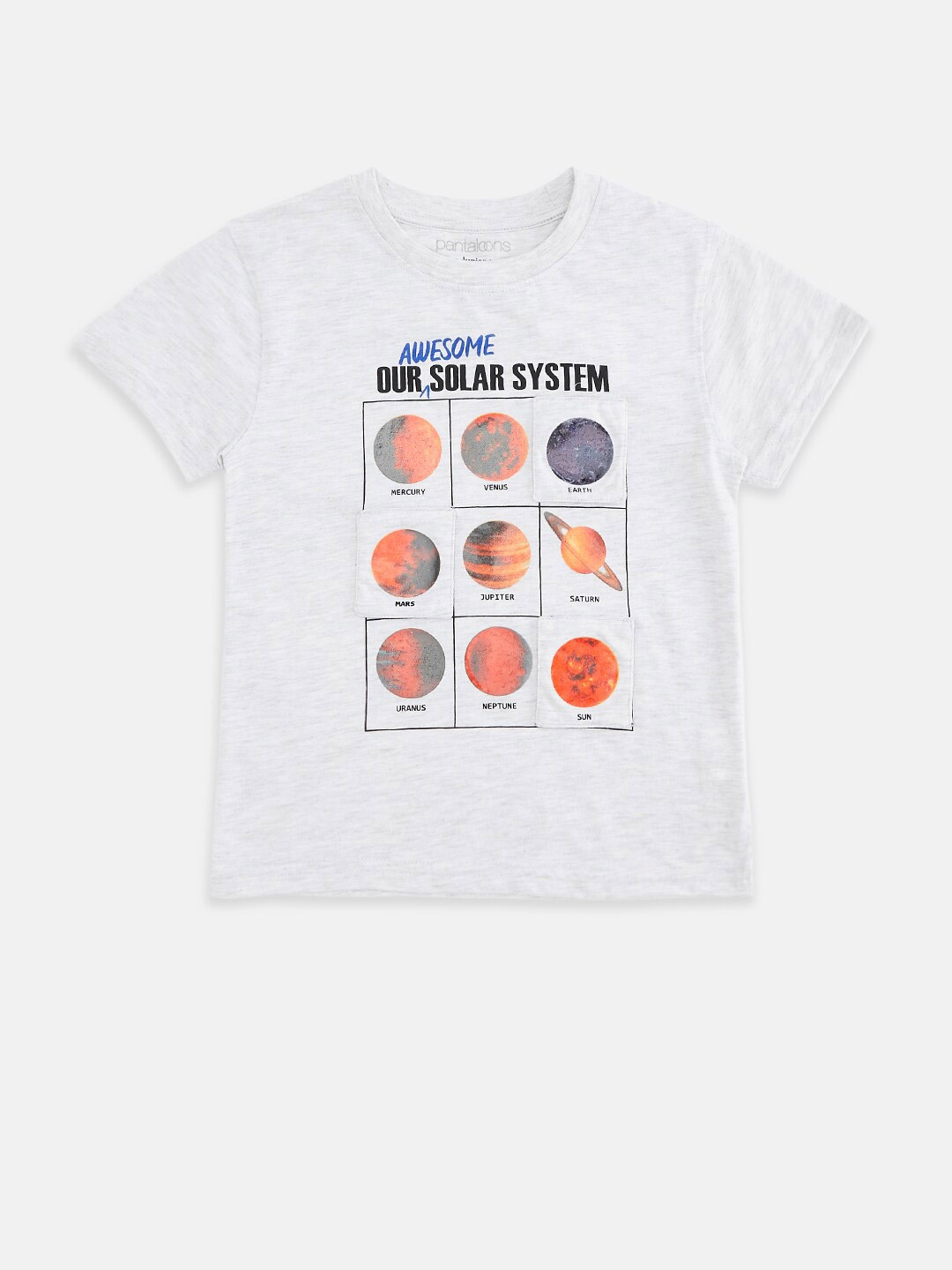 

Pantaloons Junior Boys Grey Melange Printed Pure Cotton T-shirt