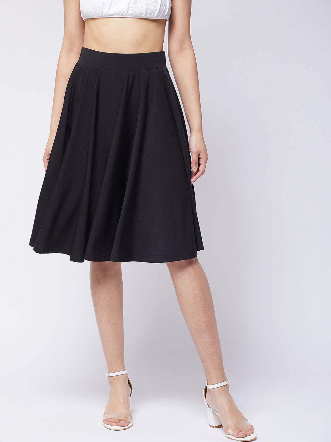 

Purple Feather Women Black Solid Knee Length A-Line Skirt