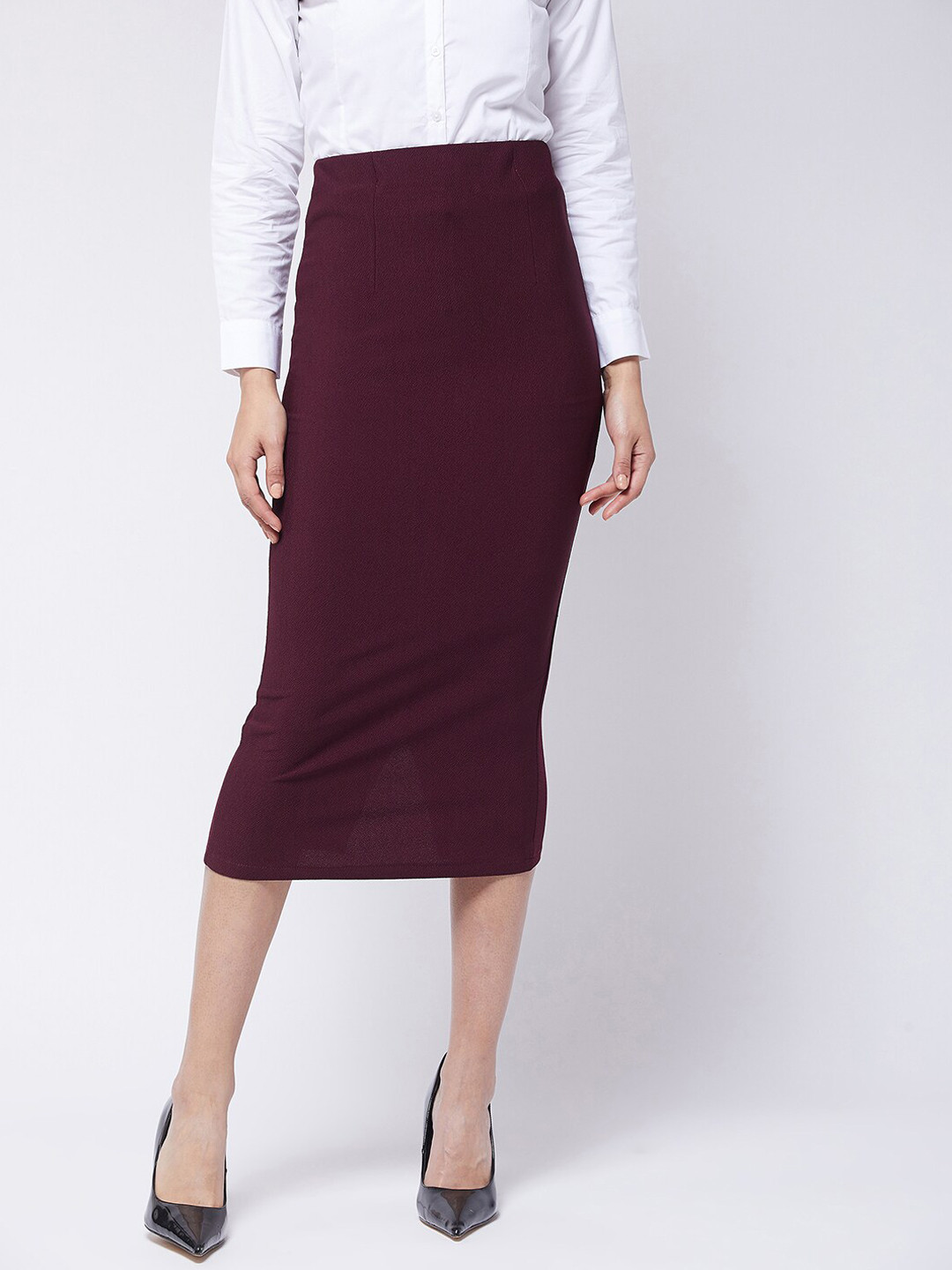 

Purple Feather Women Pencil Skirt, Maroon