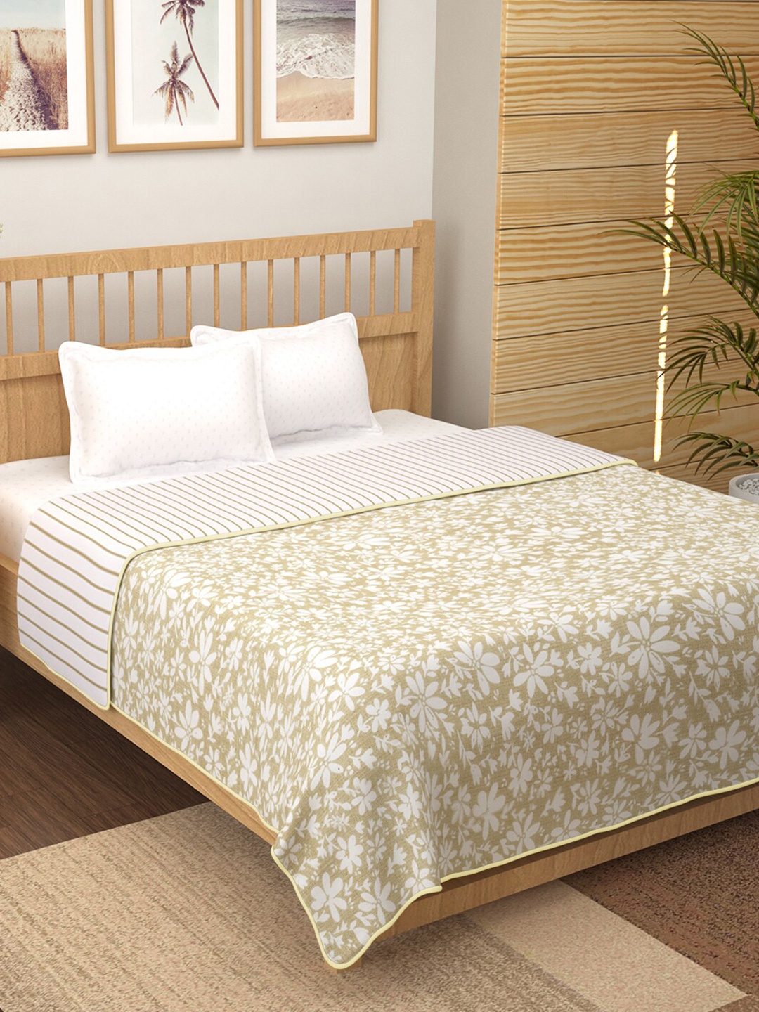 

Story@home Beige & White Floral AC Room 150 GSM Floral Pattern Reversible Double Bed Dohar
