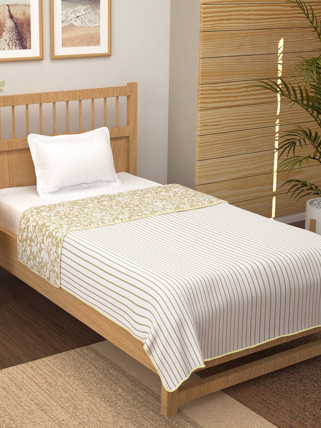

Story@home Beige & White Floral Printed AC Room 150 GSM Single Bed Dohar