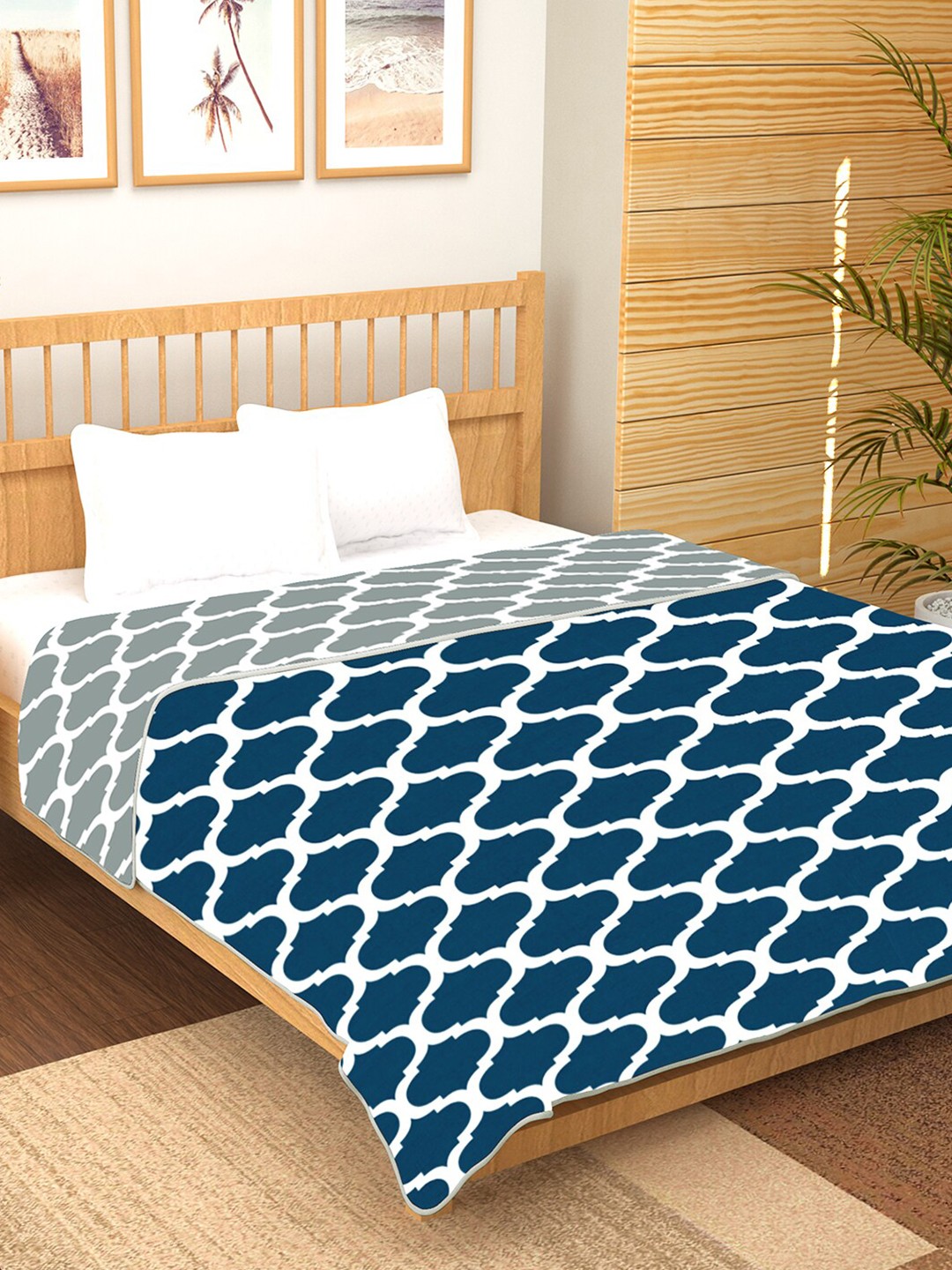 

Story@home Blue & White AC Room 150 GSM Reversible Double Bed Dohar