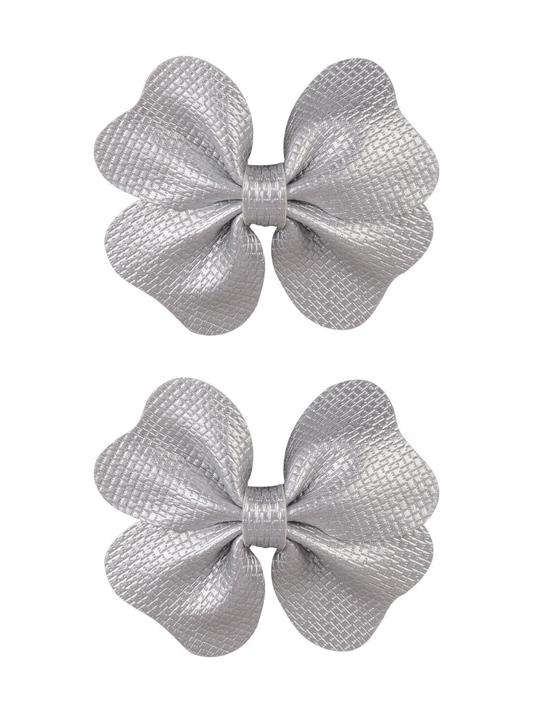 

Aye Candy Girls Set Of 2 Silver-Toned & Embellished Double Heart Bow Hair Accessory