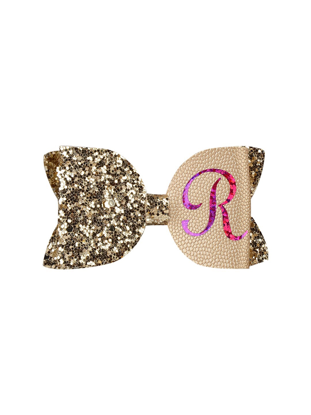 

Aye Candy Girls Gold-Toned & Pink Embellished Initial R Bow Alligator Hair Clip