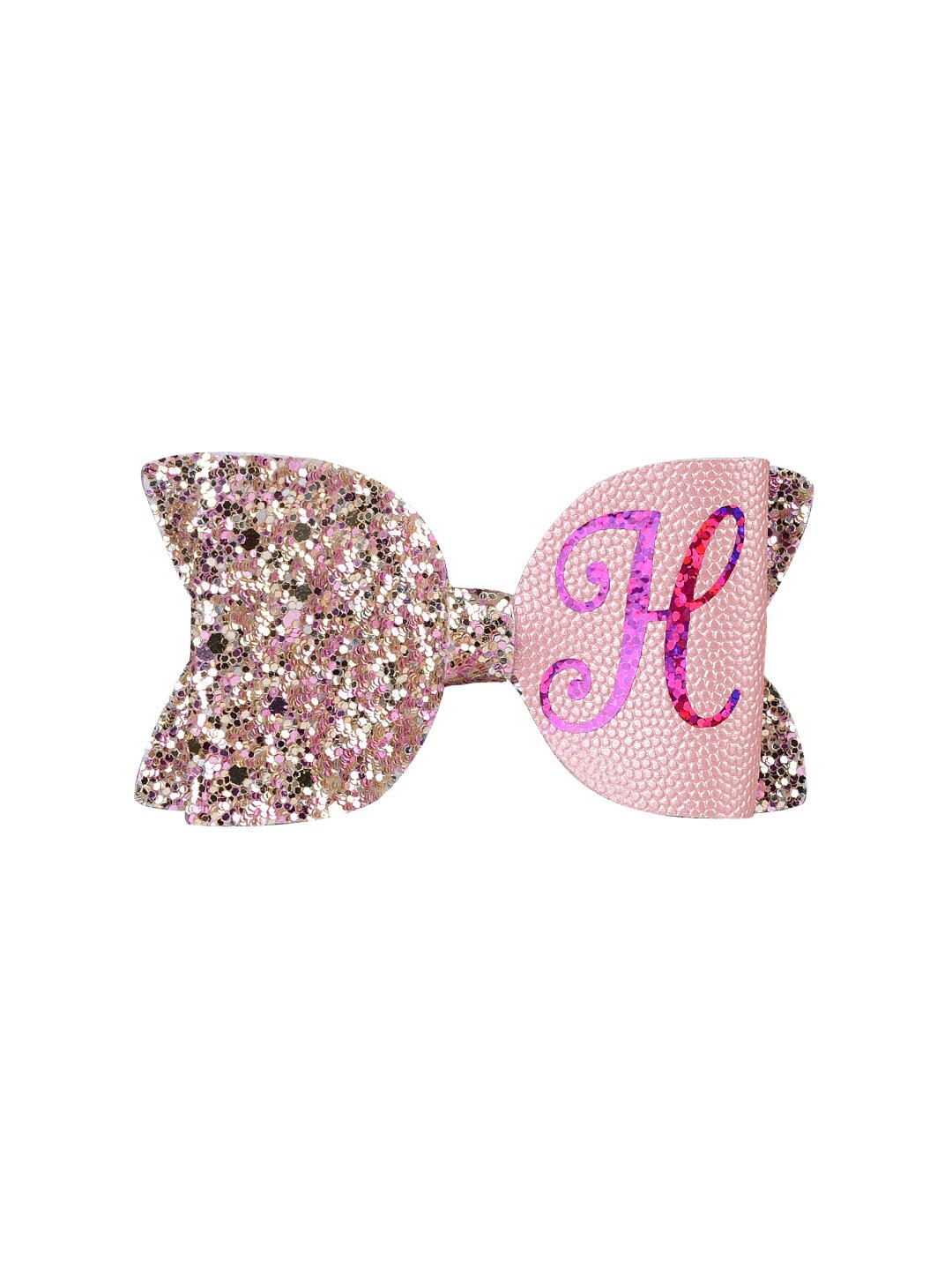 

Aye Candy Girls Pink & Gold-Toned Embellished Initial H Bow Alligator Hair Clip