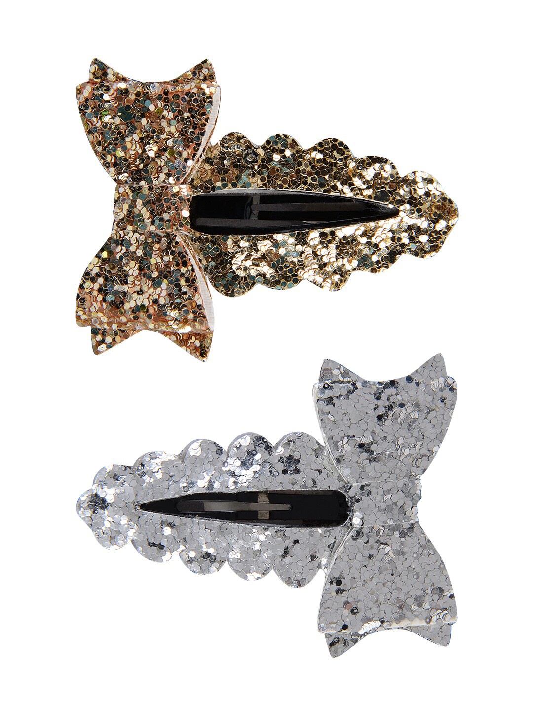 

Aye Candy Girls Gold-Toned & Silver-Toned Set of 2 Embellished Bow Tic Tac Hair Clip