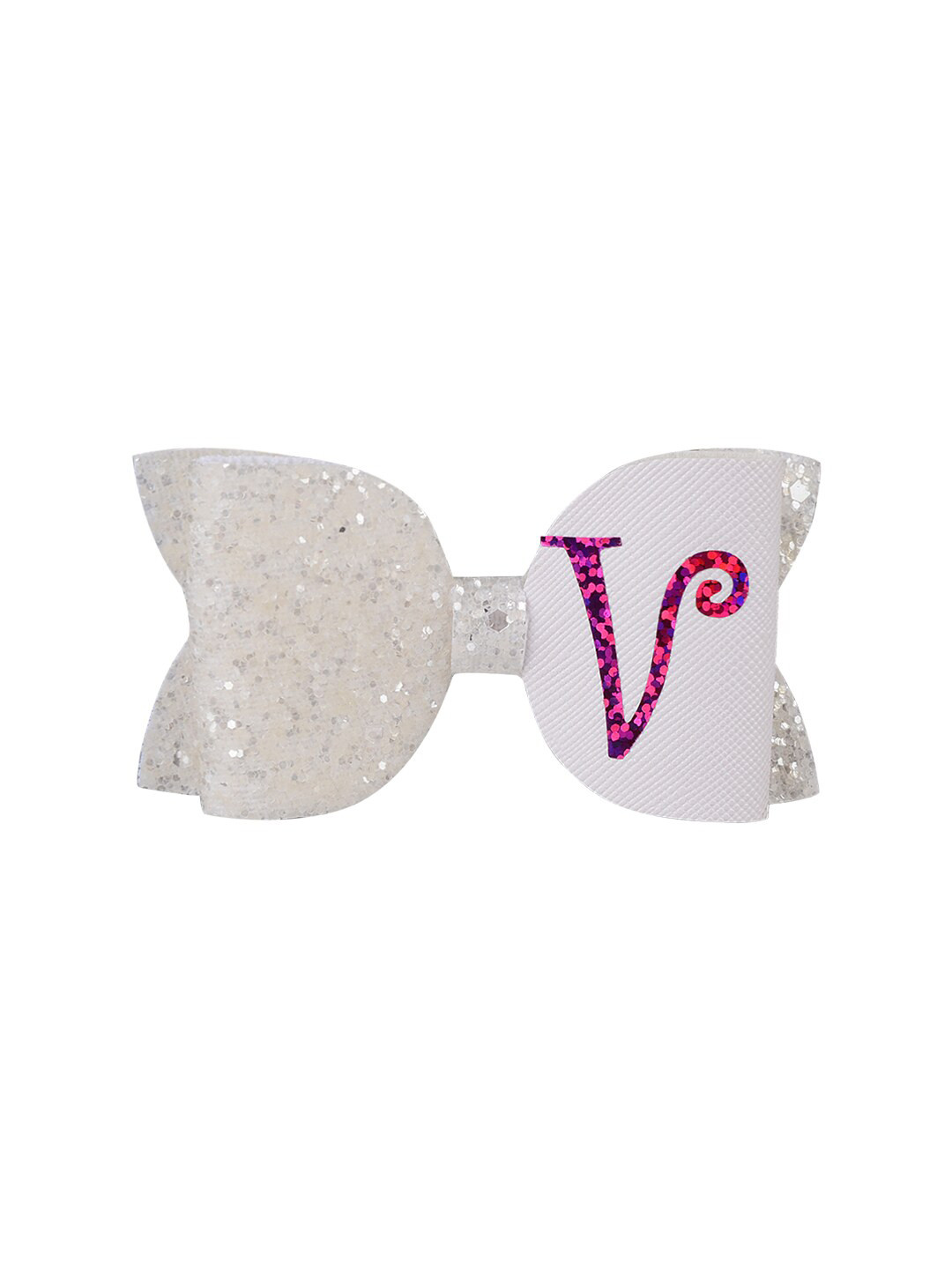 

Aye Candy Girls White & Pink-Toned & Embellished Initial V Bow Hair Clip