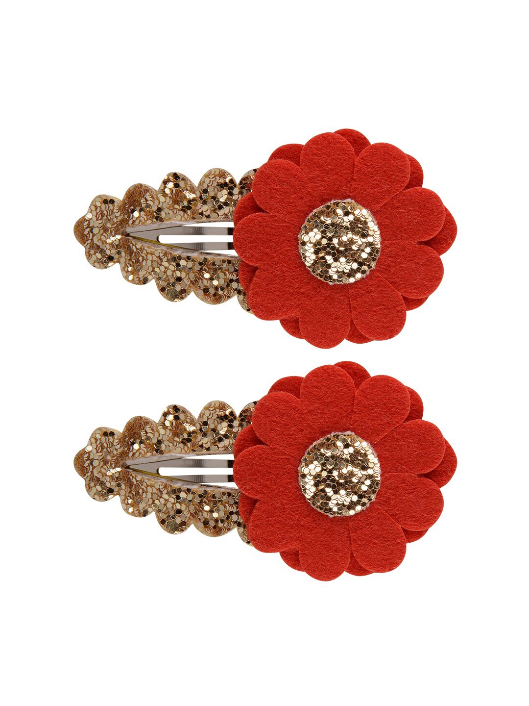 

Aye Candy Girls Set of 2 Red & Gold-Toned Embellished Flower Snap Up Tic Tac Hair Clip