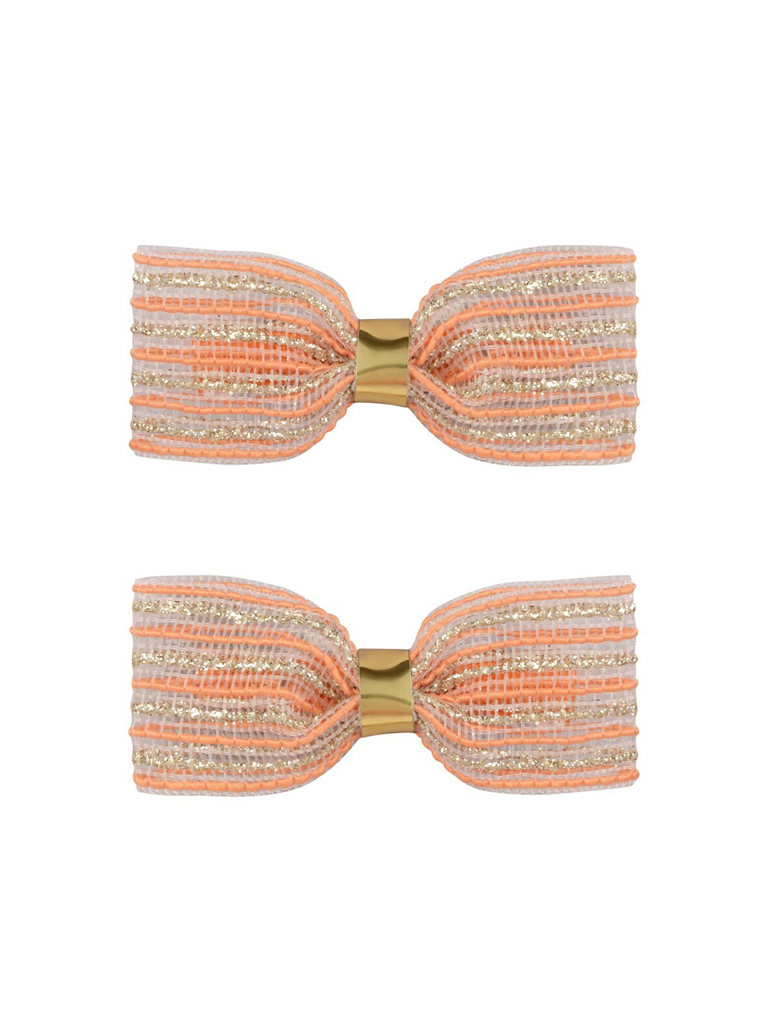 

Aye Candy Girls Set of 2 Peach-Coloured & Gold-Toned Embellished Alligator Hair Clip