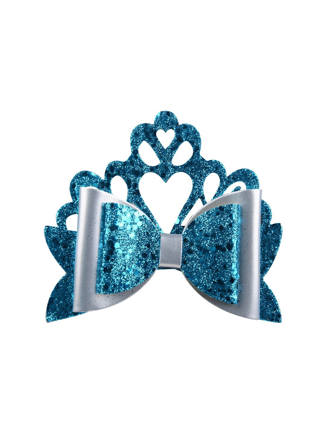 

Aye Candy Girls Silver-Toned & Teal Embellished Princess Medium Bow Alligator Hair Clip