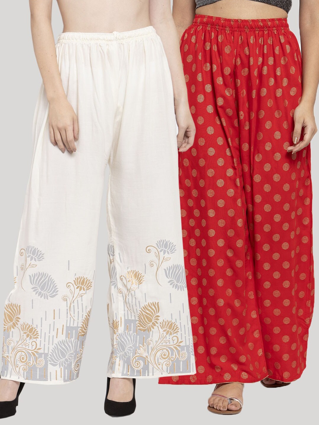 

Clora Creation Women Pack of 2 Cream-Coloured & Red Ethnic Motifs Printed Ethnic Palazzos