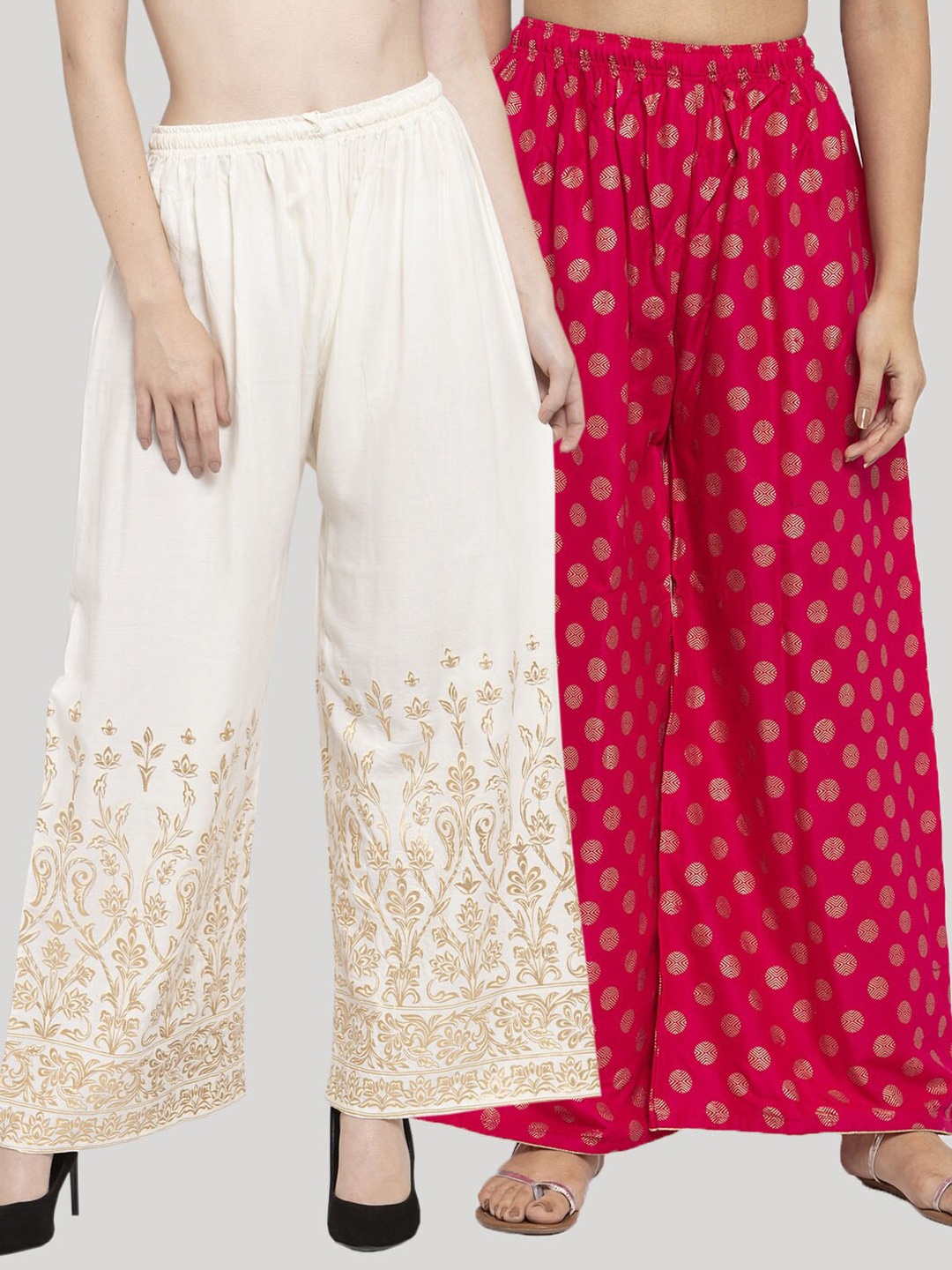 

Clora Creation Women Pack of 2 Printed Palazzos, Beige