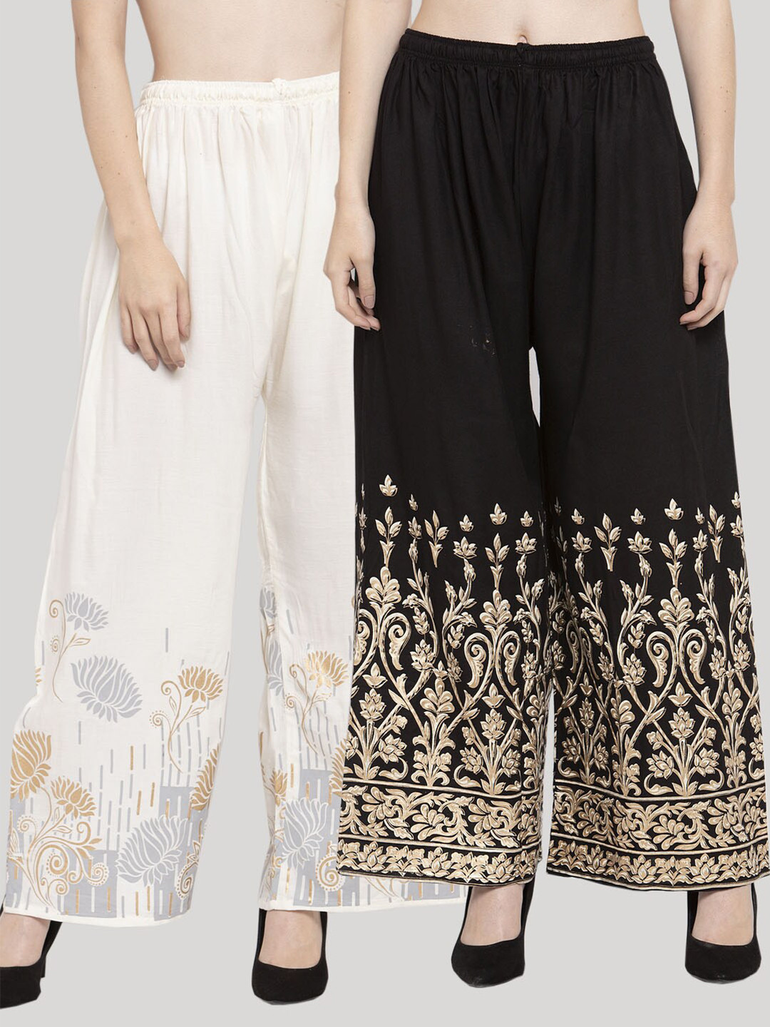 

Clora Creation Women Black & Off White Set Of 2 Floral Printed Ethnic Palazzos