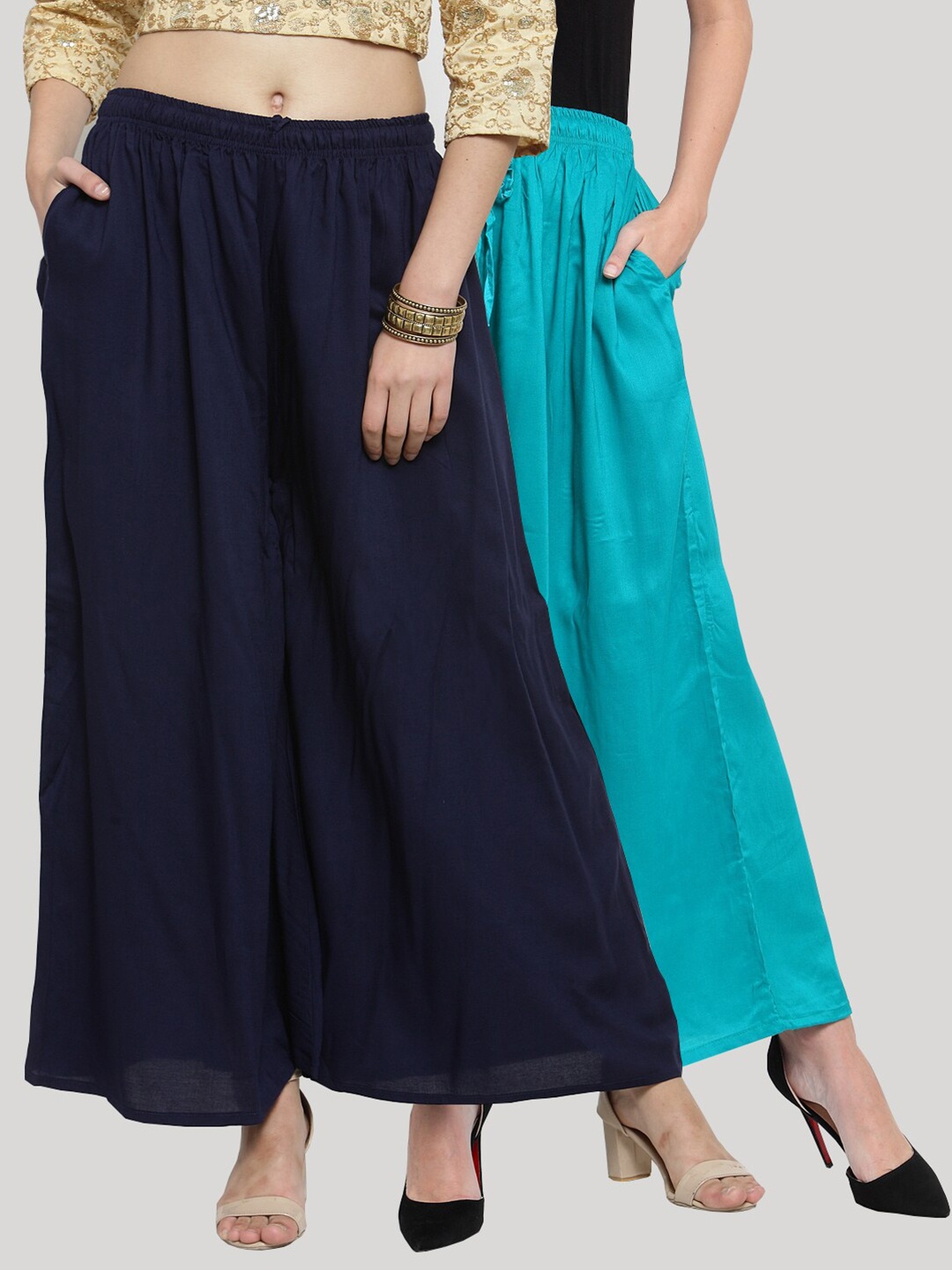 

Clora Creation Women Set Of 2 Navy Blue & Turquoise Blue Ethnic Palazzos