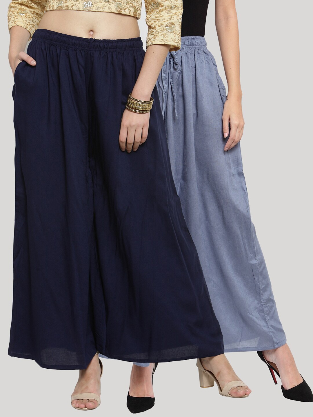 

Clora Creation Women Pack Of 2 Grey & Navy Blue Knitted Palazzos