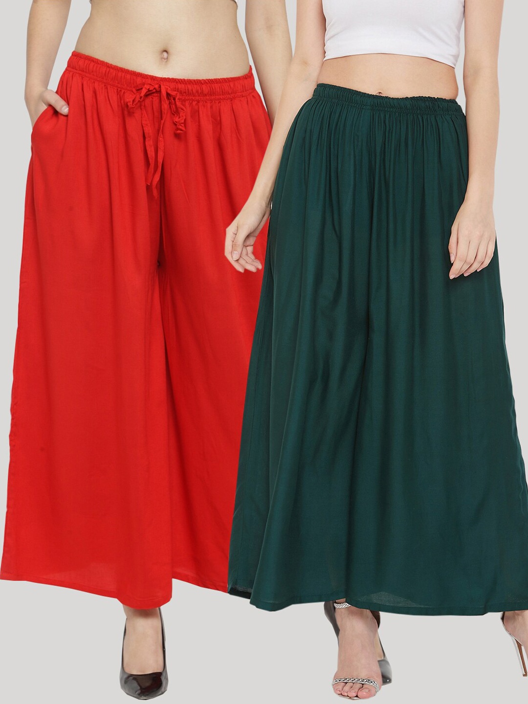 

Clora Creation Women Red & Green Set Of 2 Flared Ethnic Palazzos