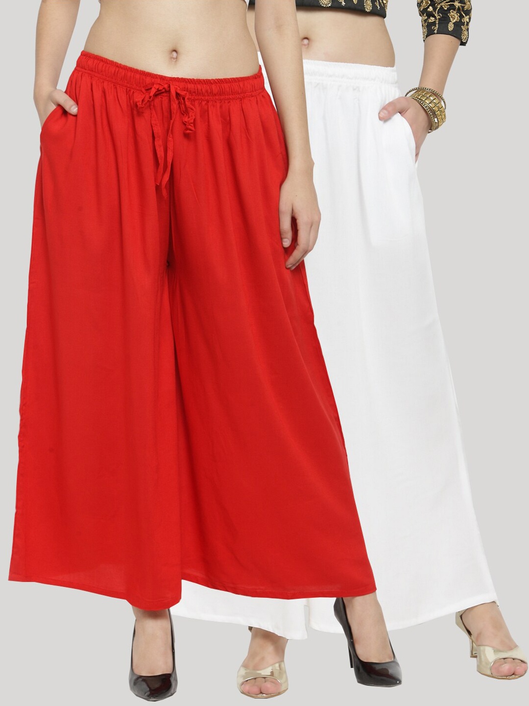 

Clora Creation Women Red & Off White Set Of 2 Knitted Ethnic Palazzos