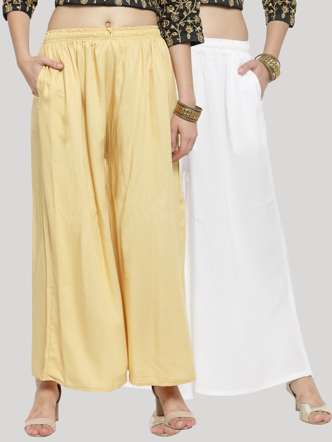 

Clora Creation Women Yellow & White Set Of 2 Flared Palazzos