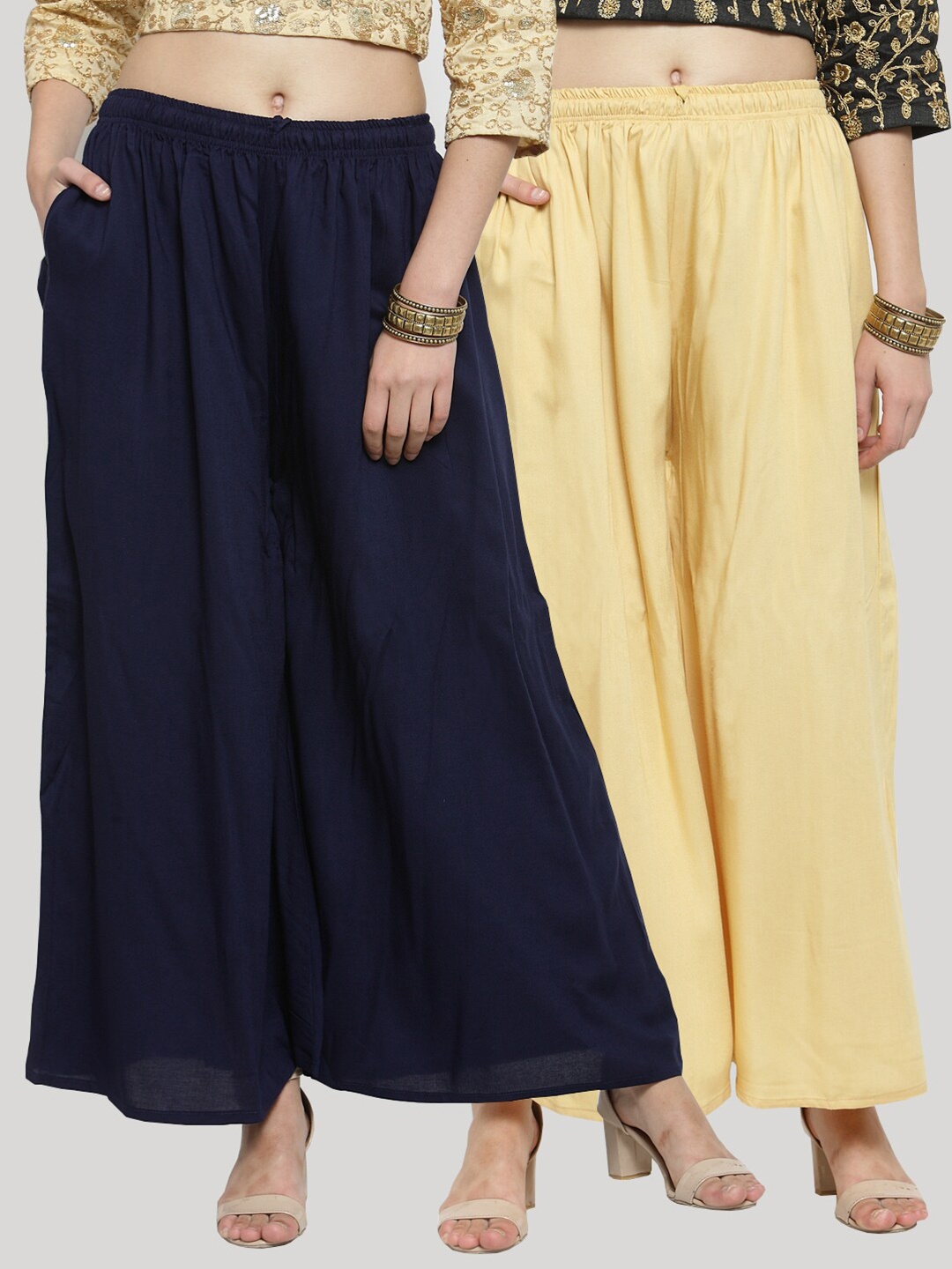 

Clora Creation Women Navy Blue & Beige Pack of 2 Flared Palazzos