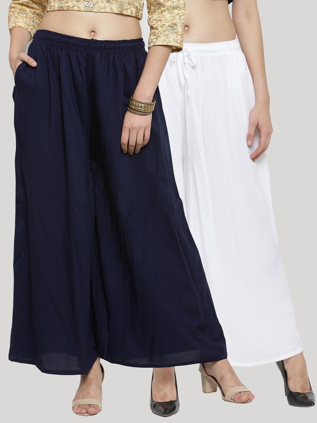 

Clora Creation Women Pack of 2 Printed Palazzos, Navy blue
