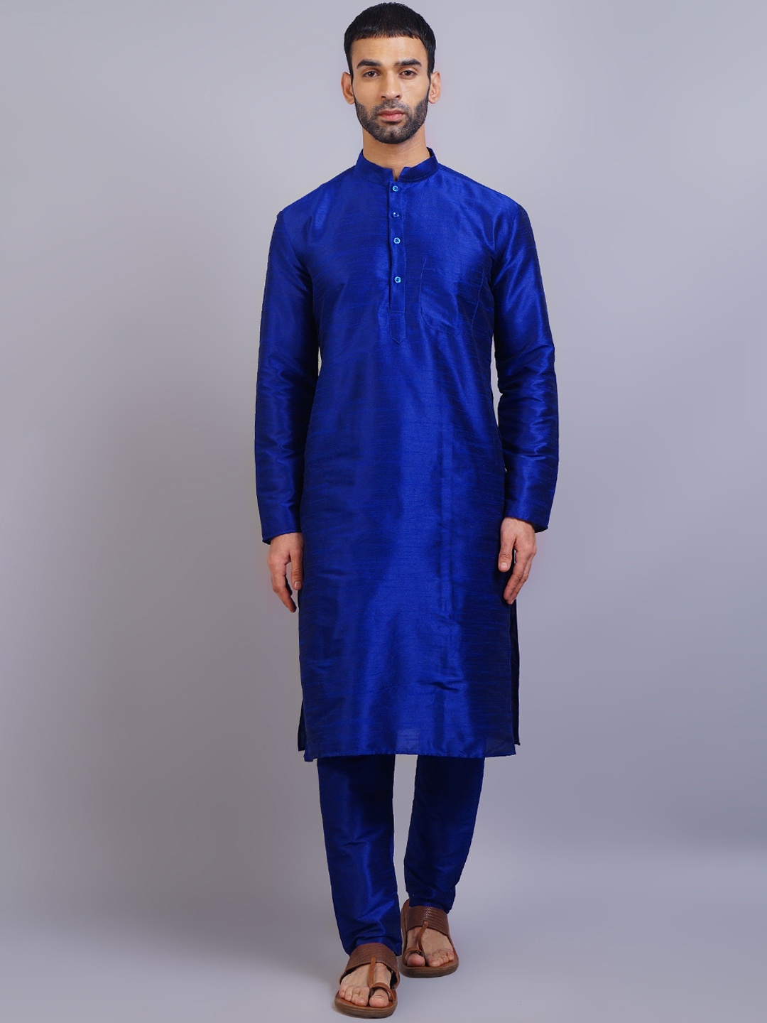 

GRACIT Men Blue Solid Dupion Silk Kurta with Pyjamas