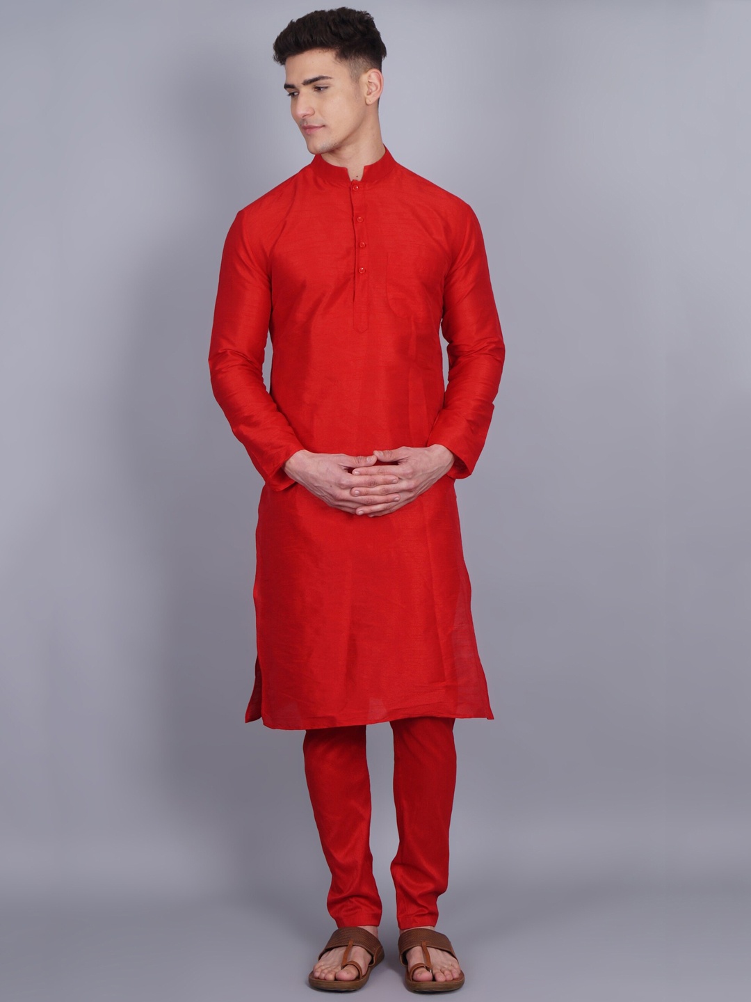 

GRACIT Men Red Solid Dupion Silk Kurta with Pyjamas