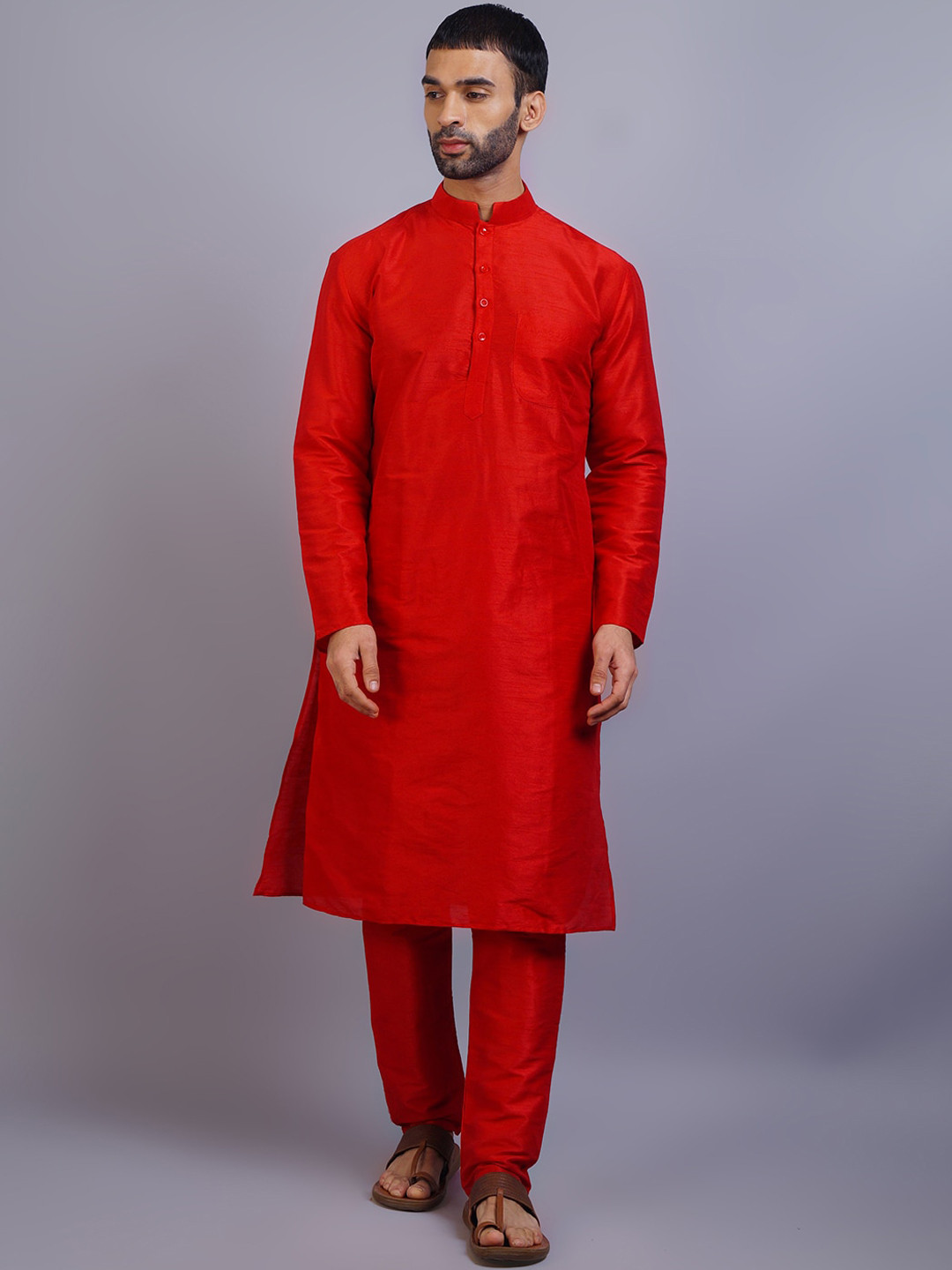 

GRACIT Men Red Dupion Silk Kurta with Pyjamas