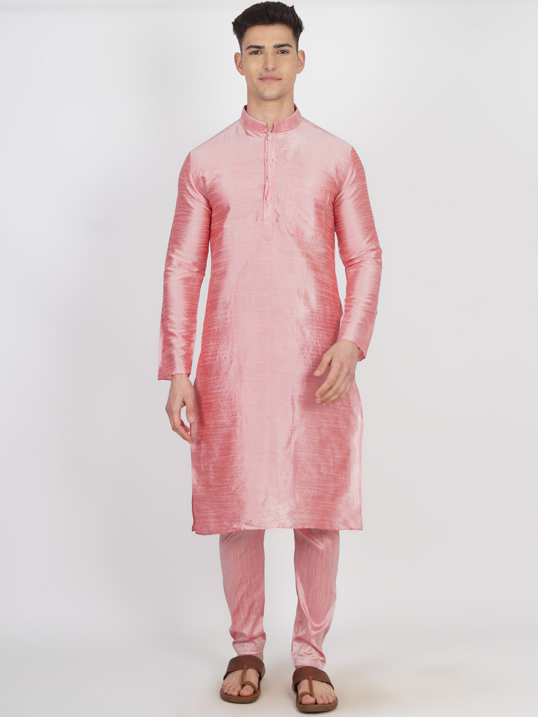 

GRACIT Men Pink Solid Dupion Silk Kurta with Pyjamas
