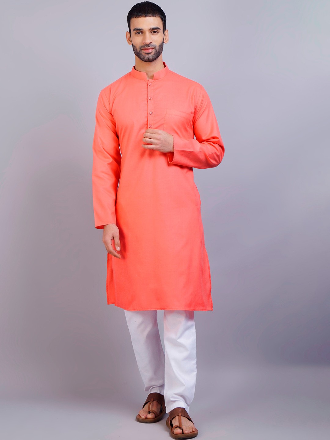

GRACIT Men Orange Kurta with Pyjamas
