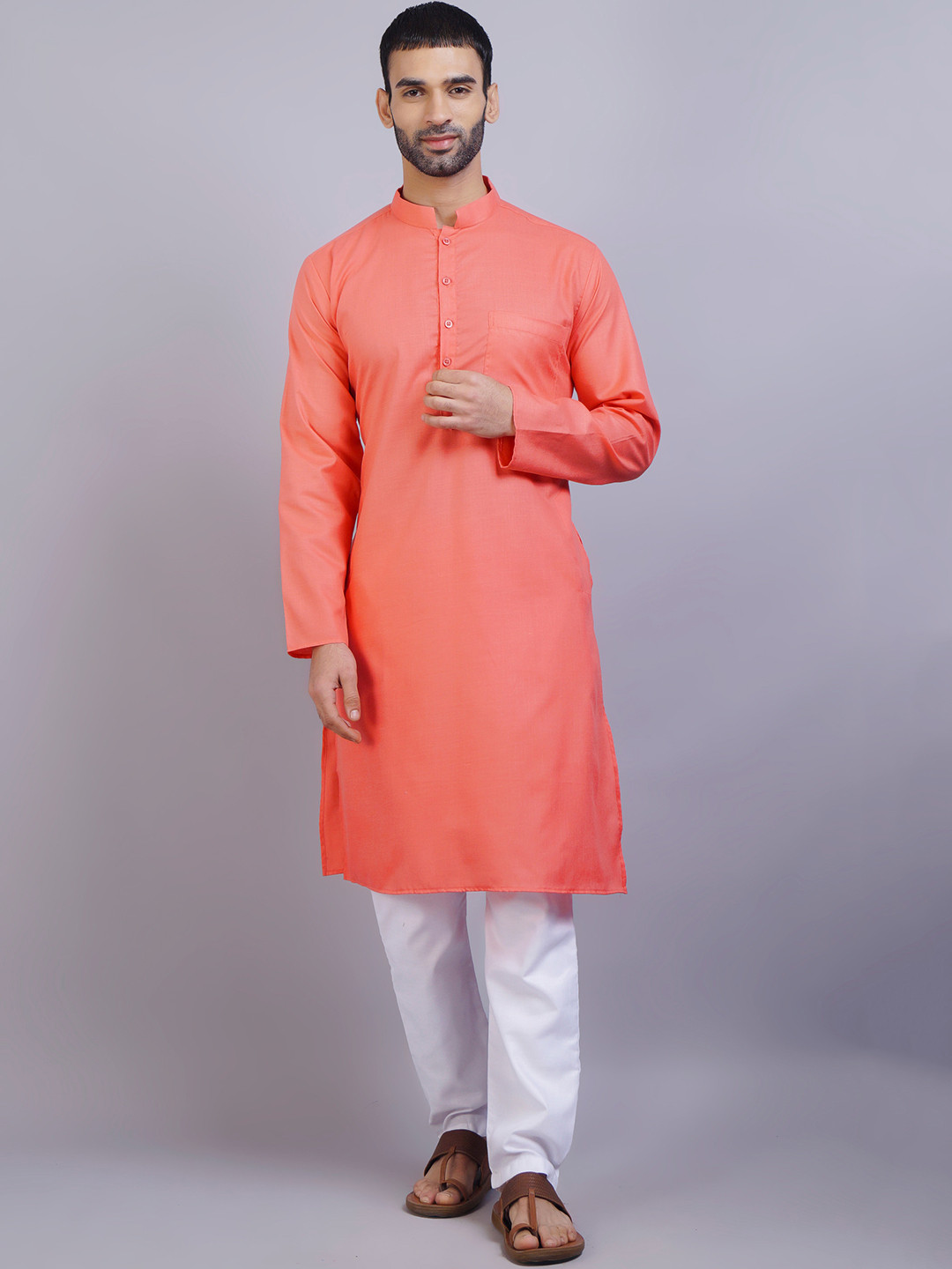 

GRACIT Men Orange & White Kurta with Pyjamas