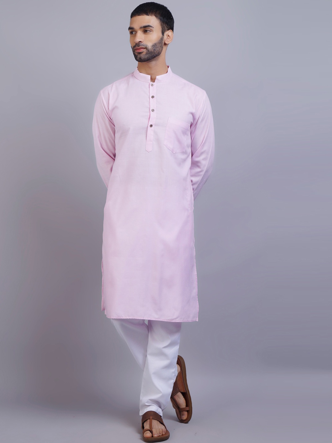 

GRACIT Men Solid Pink Kurta with Pyjamas