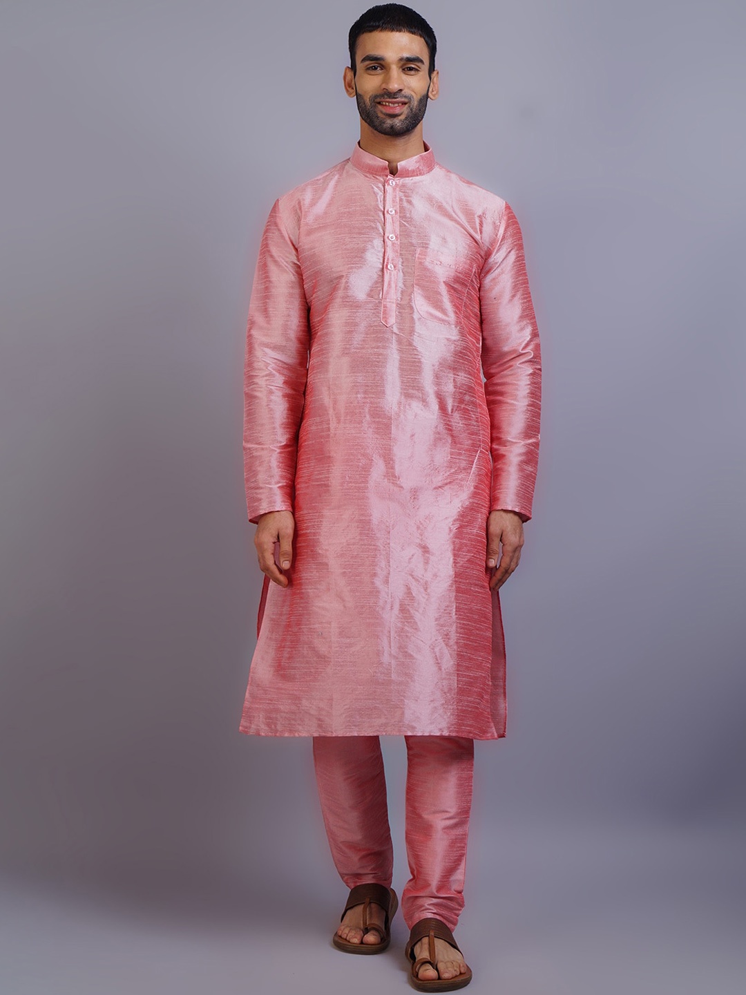 

GRACIT Men Pink Dupion Silk Kurta with Pyjamas