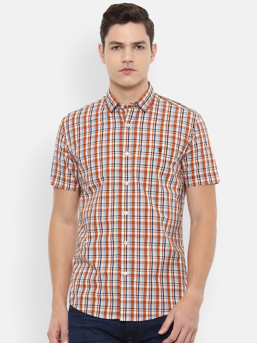 

Louis Philippe Jeans Men Red Slim Fit Checked Pure Cotton Casual Shirt