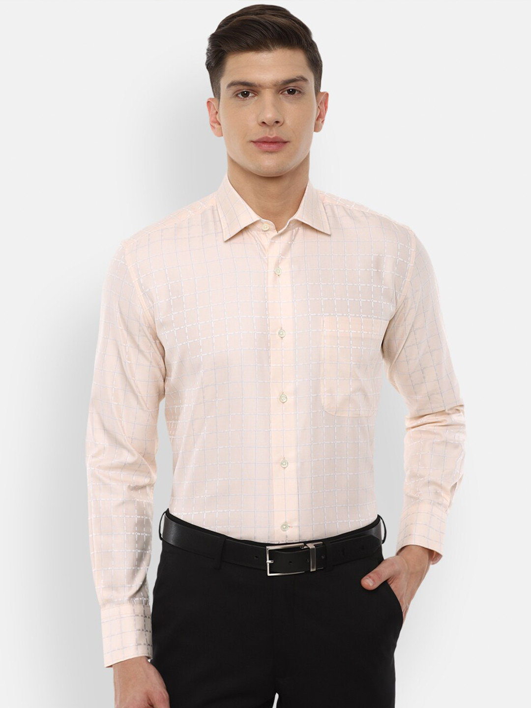 

Luxure by Louis Philippe Men Cream-Coloured Checked Cotton Semiformal Shirt
