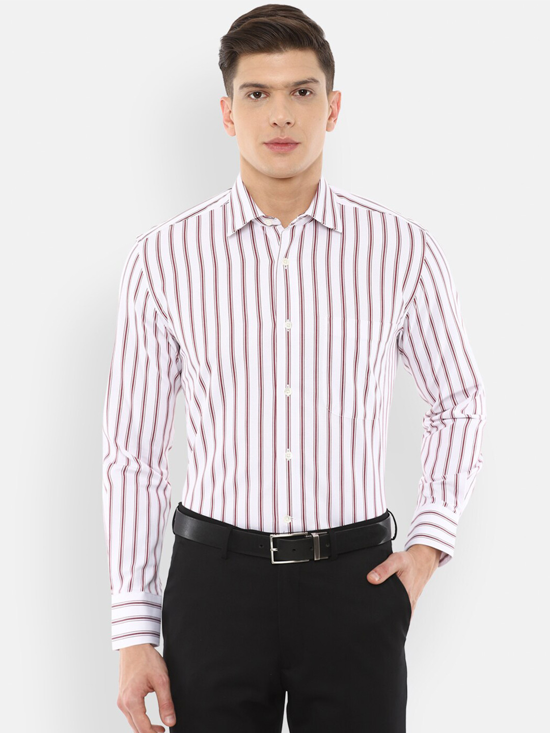 

Luxure by Louis Philippe Men White Striped Formal Shirt