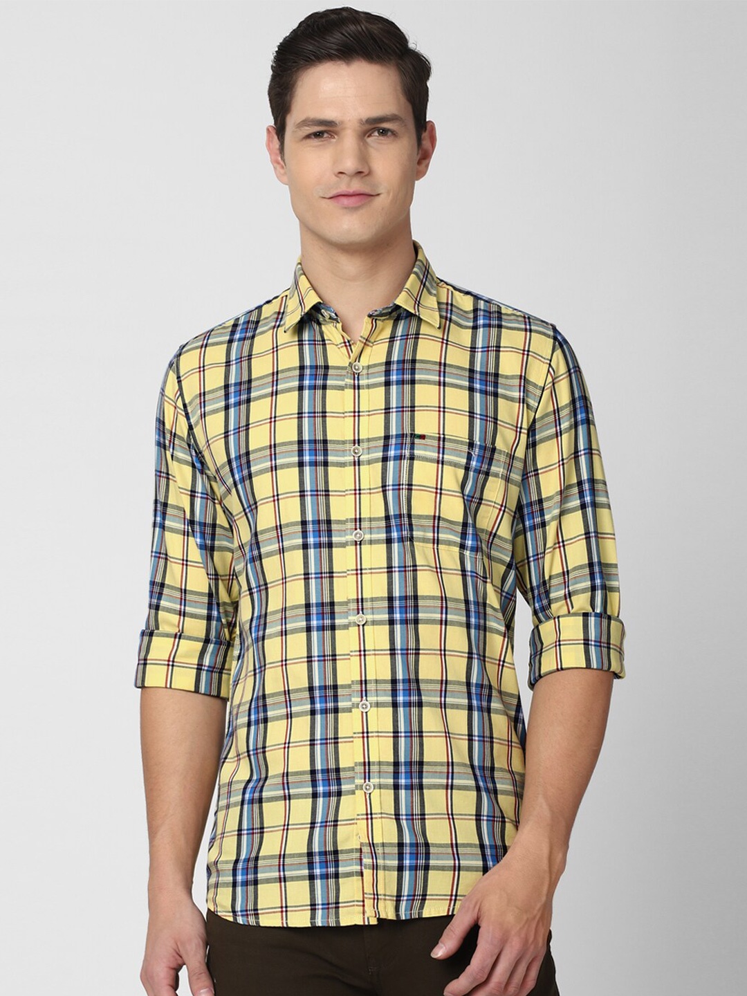 

Peter England Casuals Men Yellow Slim Fit Tartan Checked Casual Cotton Shirt