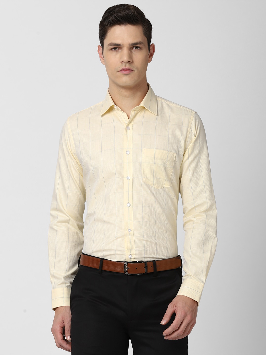 

Van Heusen Men Yellow Slim Fit Checked Pure Cotton Formal Shirt