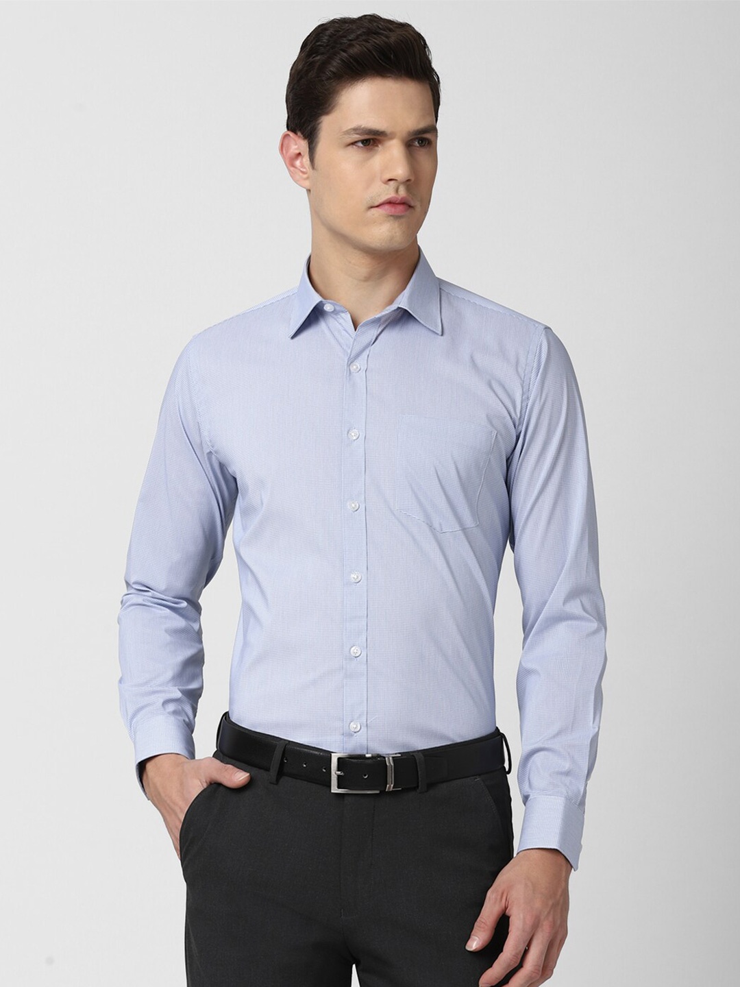 

Van Heusen Men Blue Slim Fit Micro Checks Checked Formal Shirt