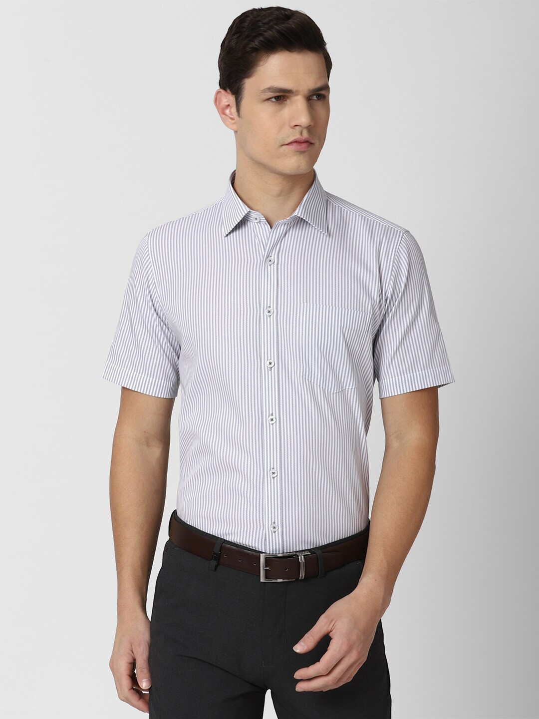 

Van Heusen Men Grey Slim Fit Striped Cotton Formal Shirt