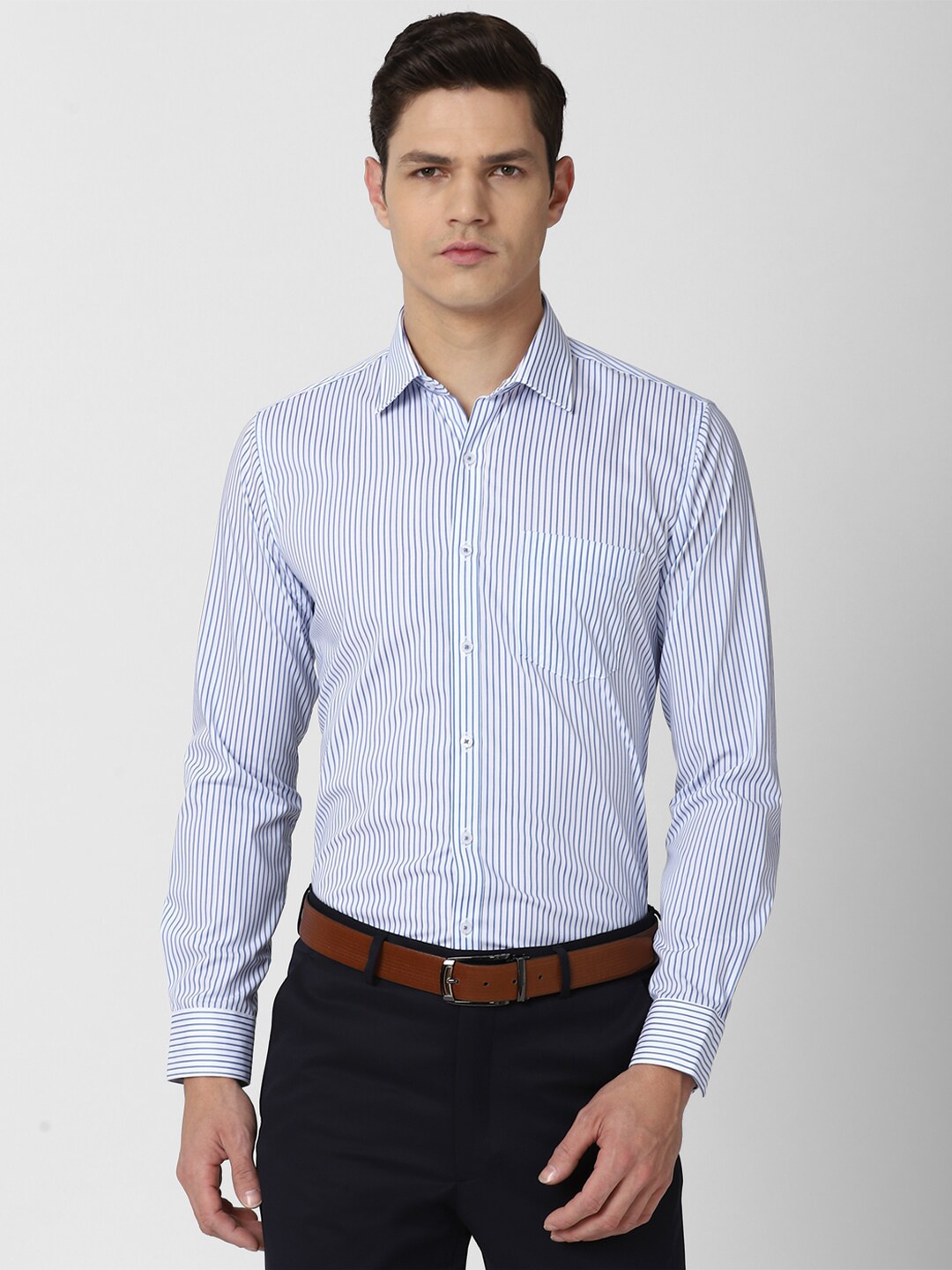 

Van Heusen Men Blue Slim Fit Micro Checks Striped Formal Shirt