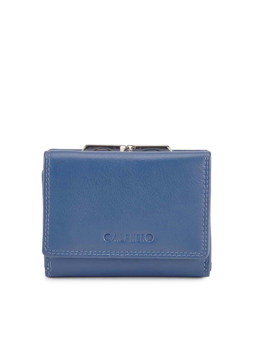 

CALFNERO Blue Solid Genuine Leather Three Fold Wallet